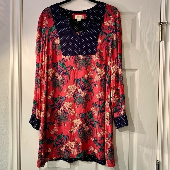 Maeve By Anthropologie Dress Adult Size 10 Pink Floral Blue Polka Dots Women - Picture 1 of 10